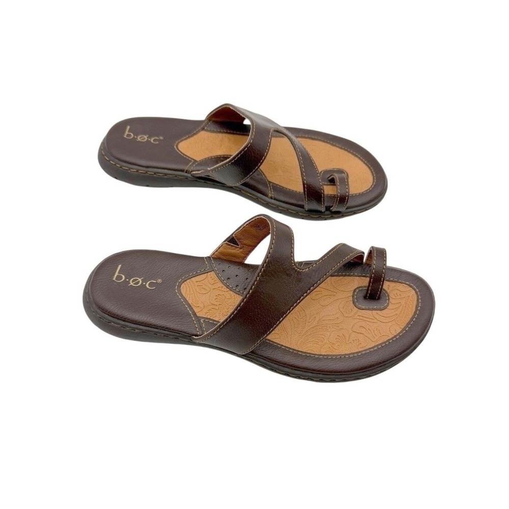 b.ø.c. Womens Brown Toe Ring Sandals Flats Boho Summer Comfort Slip On Size 7